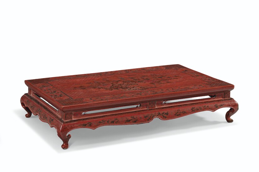A CHINESE PAINTED RED LACQUER STAND, 18TH-19TH CENTURY