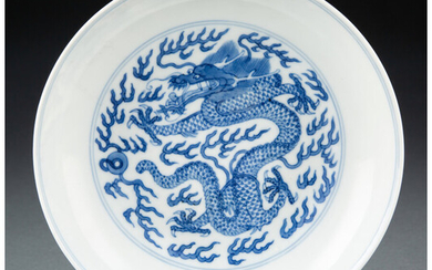 A Chinese Blue and White Dragon Plate