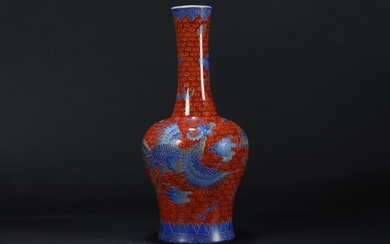 A Chinese Red-coding Phoenix-fortune Detailed Porcelain Vase