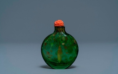 A Chinese biotite sandwiched green glass snuff bottle,...