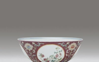 A Chinese enameled porcelain ruby-ground "medallion"