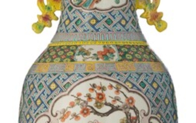 A Chinese famille rose and famille verte vase,...