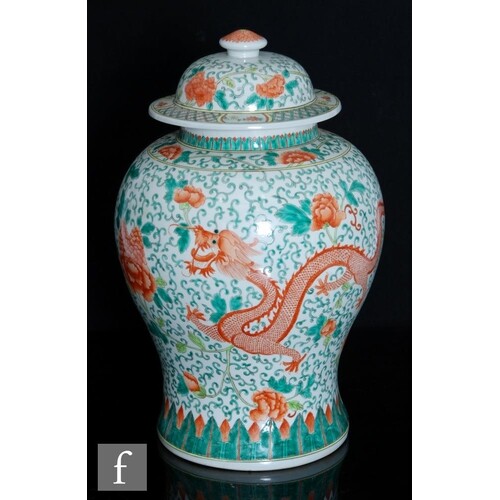 A Chinese famille verte 'Dragon' vase of baluster form, surm...