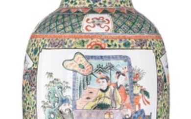 A Chinese famille verte vase, 19thC/20thC, H 60...