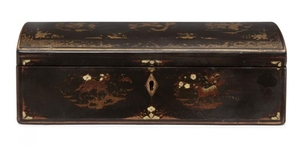 A Chinese lacquered sandalwood domed box, early...