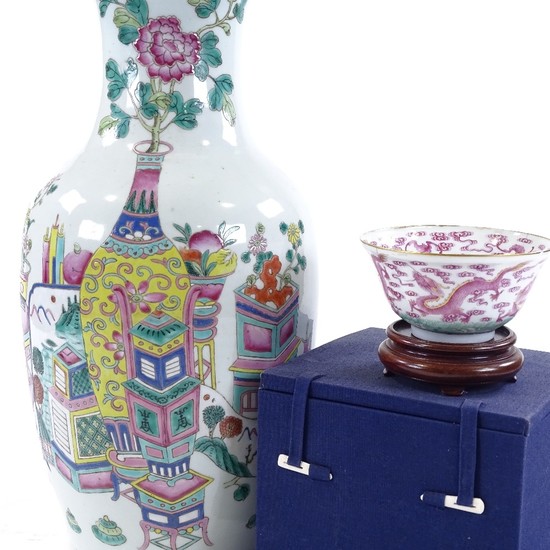A Chinese white glaze porcelain vase, with painted enamel de...