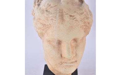 A Classical Female Terracotta Head on a Plinth. Stamped Mad...