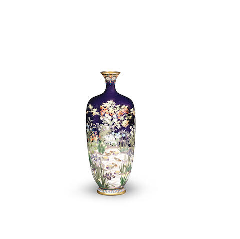 A Cloisonné-enamel ribbed slender vase