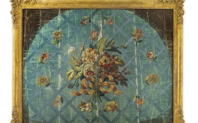 A Continental Hand-Painted Wallpaper Fragment 22 3/4 x