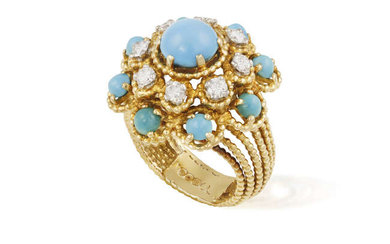 A DIAMOND AND TURQUOISE DRESS RING, 1970 Of...