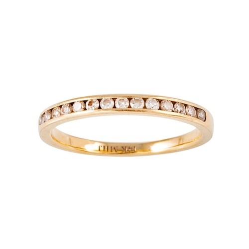 A DIAMOND HALF ETERNITY RING, mounted in yellow gold, size H...