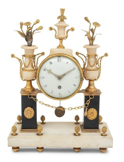 A Directoire Gilt Bronze and Marble Mantel Clock