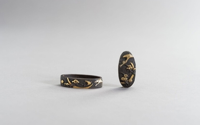 A FINE FUCHI AND KASHIRA WITH GEESE AND MOON