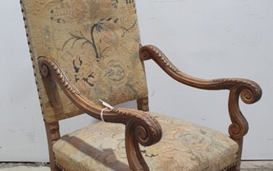 A FRENCH STYLE OAK ARMCHAIR
