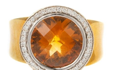A Faceted Top Citrine & Diamond Ring in 18K