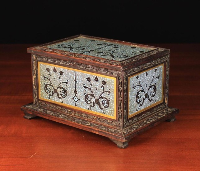A Fine 19th Century Chinese Casket (A/F). The rectangular hardwood box carved with bamboo & flowers