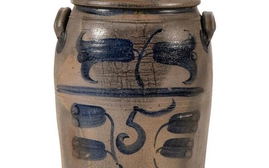 A Five Gallon Stoneware Jar with Cobalt Flowers