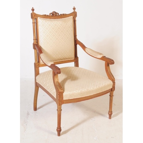 A French Louis XVI style hall armchair. Having a rectangular...