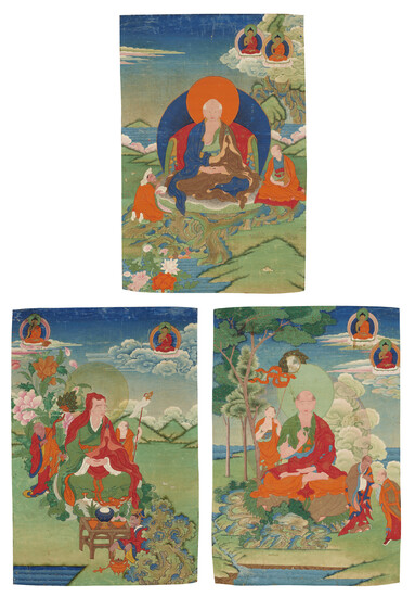 A GROUP OF THREE PAINTINGS OF ARHATS TIBET, 18TH-19TH CENTURY