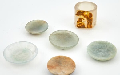 A Group of Five Chinese Snuff Dishes and a Thumb Ring