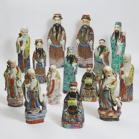 A Group of Fourteen 'Fu Lu Shou' Porcelain Figures