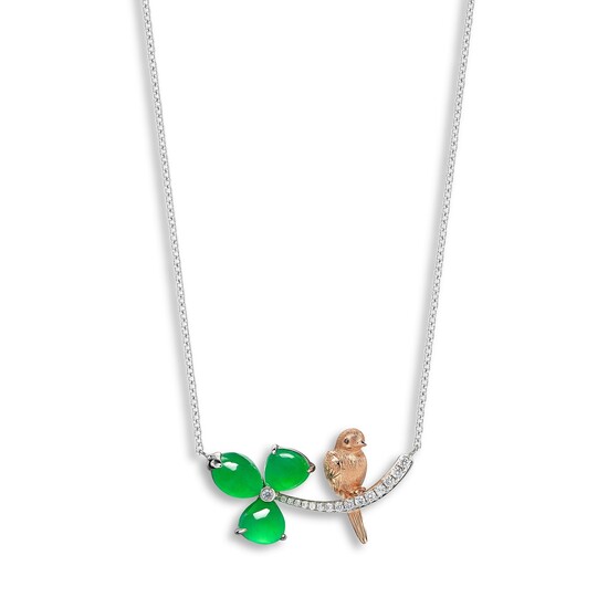 A Jadeite and Diamond 'Trifolium and Bird' Necklace