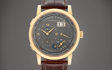 A. Lange & Söhne Lange 1 Time Zone, Reference 116.033 | A pink gold world time wristwatch with digital date display, power reserve and day and night indication, Circa 2009 | 朗格 | Lange 1 Time Zone 型號116.033 | 粉紅金世界時間腕錶，備數位日期、動力儲備及晝夜顯示，約2009年製