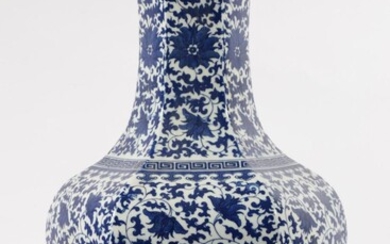 A Large Blue and White 6 Sided Vase, mark to base (H 53cm)