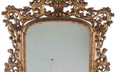 A Large French Rococo-Style Carved Giltwood Mirr
