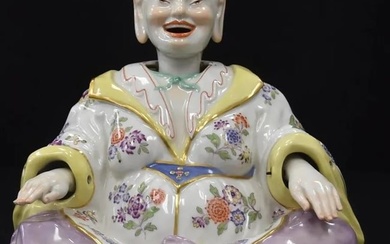 A Large Meissen Antique Porcelain Articulated Nodding Head Pagoda Figure