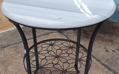 A METAL BASED MARBLE TOP SIDE TABLE