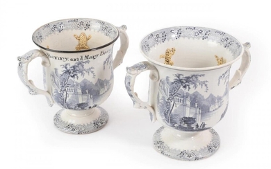 A Matched Pair of Pearlware Frog Loving Cups, circa 1830,...