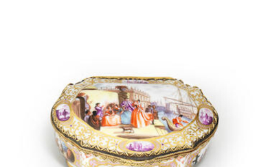 A Meissen style gilt metal mounted snuff box