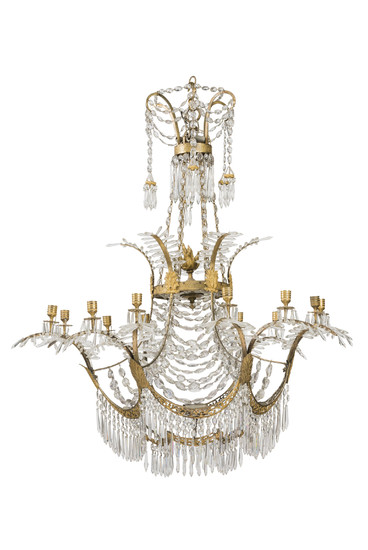 A NORTH EUROPEAN ORMOLU, BRASS AND CUT-GLASS TWELVE-LIGHT CHANDELIER, 19TH CENTURY, POSSIBLY BALTIC