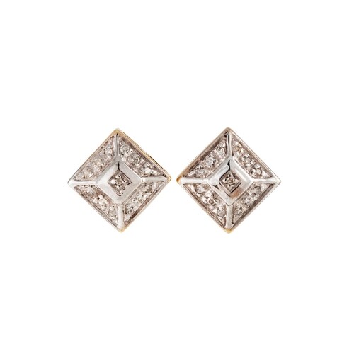 A PAIR OF DIAMOND CLUSTER EARRINGS, of square form, mounted ...