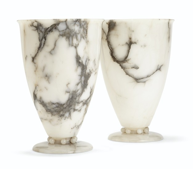 A PAIR OF FRENCH ALABASTER LAMPS, 20TH CENTURY