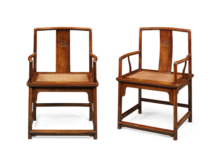 A PAIR OF HUANGHUALI SOUTHERN OFFICIAL ARMCHAIRS, NANGUANMAOYI, QING DYNASTY, 18TH-19TH CENTURY