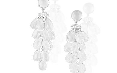 A PAIR OF ROCK CRYSTAL AND DIAMOND PENDENT EARRINGS, BY GABR...