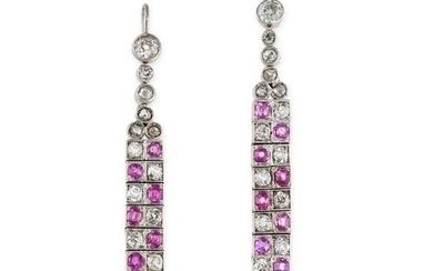A PAIR OF RUBY AND DIAMOND DROP EARRINGS the