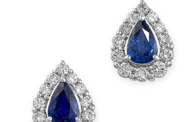 A PAIR OF SAPPHIRE AND DIAMOND STUD EARRINGS Cluster