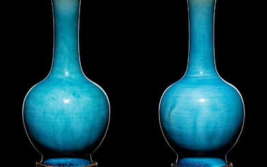 A Pair of Chinese Turquoise Glazed Porcelain Bottle Vases
