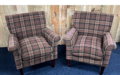 A Pair of Contemporary tartan fireside arm chairs. [80cm hig...