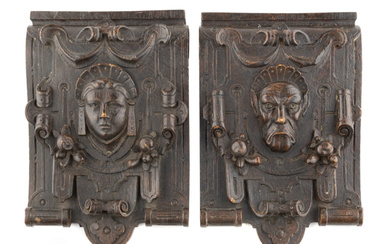 A Pair of English Carved Oak Corbels