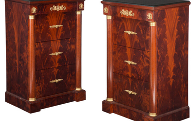 A Pair of French Empire-Style Mahogany Chest of Drawers (20th century)