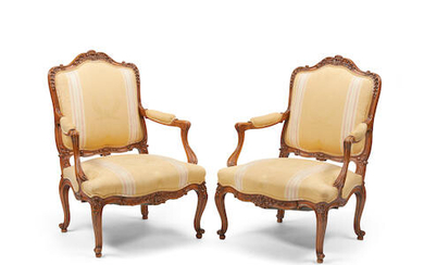 A Pair of Louis XV Style Beechwood Fauteuils