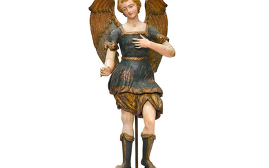A Polychromed Carved Wood Figure of Archangel Gabriel