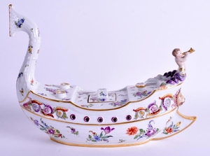 A RARE 19TH CENTURY GERMAN BOAT SHAPED PORCELAIN