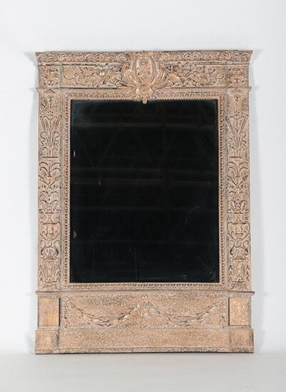 A RENAISSANCE STYLE PAINTED AND CARVED MIRROR