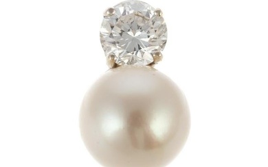 A Single Diamond, Pearl Earring in 14K