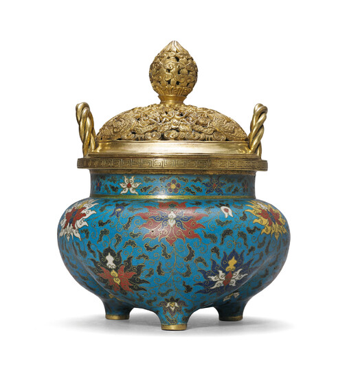 A VERY FINE CLOISONNE ENAMEL CENSER AND COVER
